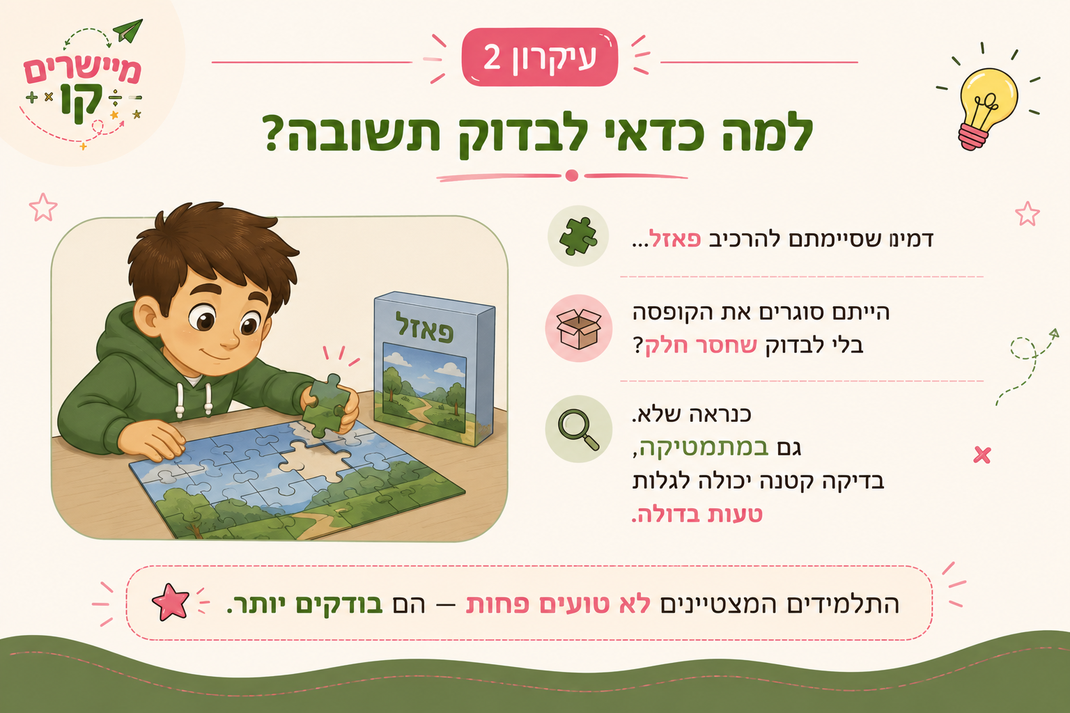 שקף מהקורס - עיקרון 2: למה כדאי לבדוק תשובה?